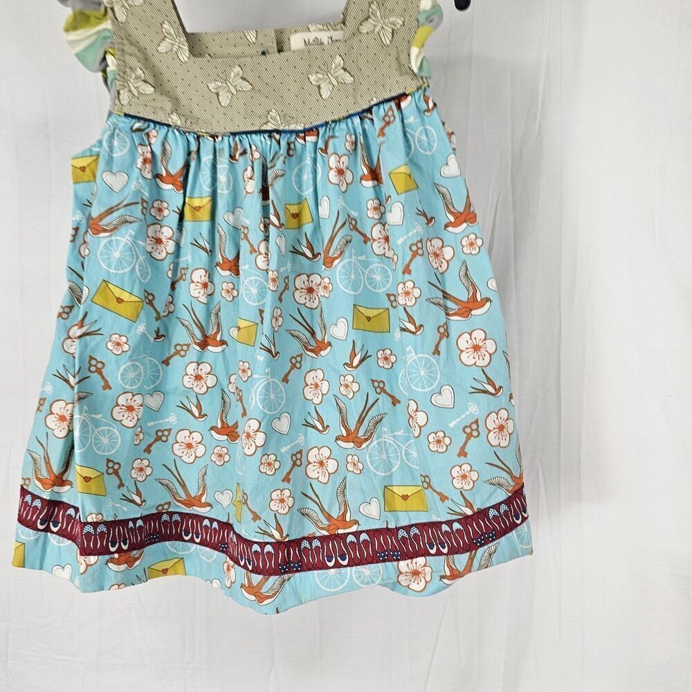 Matilda Jane Gabby Blue/Orange Birds Butterflies Keys Bicycle Tunic Shirt Size 6